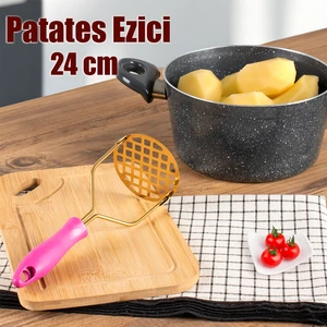 Patates Ezici Paslanmaz Metal Patates Ezici Püre Yapıcı Renkli Patates Ezeceği 24 Cm - Fuşya