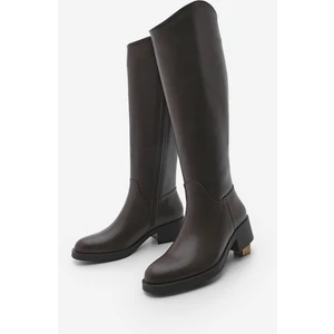 Kadın Dizaltı Fermuarlı Günlük Çizme Maypos Kahve