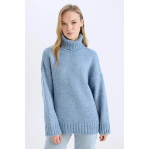 Oversize Geniş Kalıp Balıkçı Yaka Basic Düz Triko Kazak Tunik A6445AX24CW