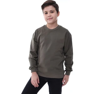Basic Bisiklet Yaka Şardonlu Çocuk Sweatshirt 3-10 Yaş Haki