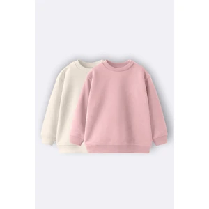 2'li Basic Şardonlu Çocuk Sweatshirt 3-10 Yaş Pudra-Krem