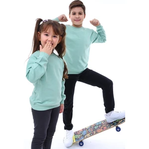 Basic Bisiklet Yaka Şardonlu Çocuk Sweatshirt 3-10 Yaş Su Yeşil