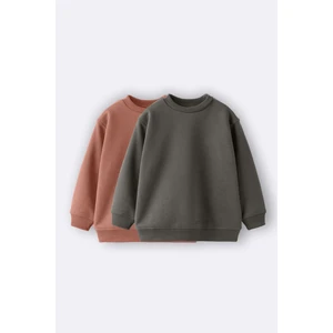 2'li Basic Şardonlu Çocuk Sweatshirt 3-10 Yaş Haki-Kahverengi