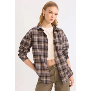Coool Oversize Geniş Kalıp Kareli Flanel Uzun Kollu Oduncu Ceket Gömlek D5309AX24AU