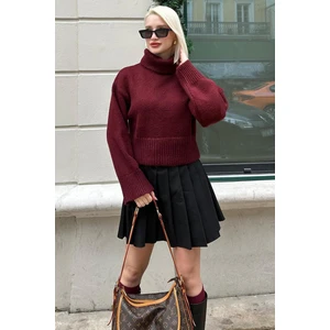 Bordo Boğazlı Kadın Triko Kazak MG2255