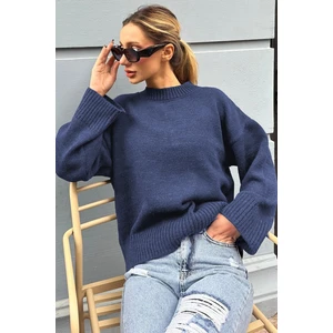 Lacivert Bisiklet Yaka Oversize Triko Kazak MG1972