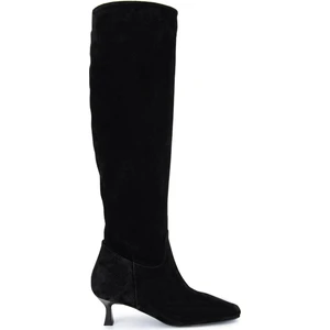 Tamer Tanca Kadın  Deri Siyah Süet Topuklu Çizme 1078 022 Bn Czm SK24-25 Sıyah Suet