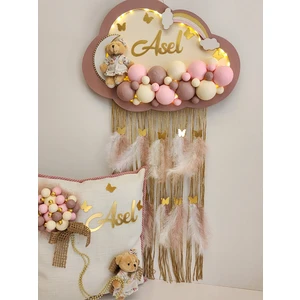 Mor Mini Bubble Ledli Bulut Bebek Kapı Süsü ve Yastık