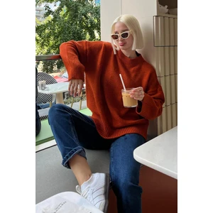 Kiremit Bisiklet Yaka Oversize Triko Kazak MG1972