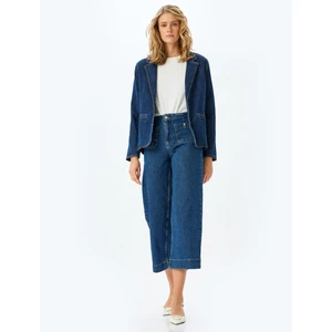 Yüksek Bel Rahat Kalıp Cepli Kısa Denim Pantolon  -  Culotte Jeans