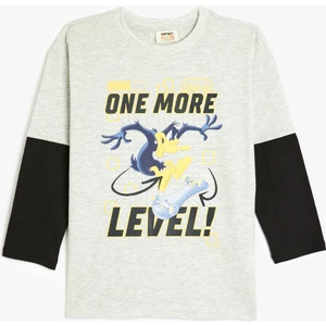 Daffy Duck Baskılı Lisanslı Bisiklet Yaka Uzun Kollu Pamuklu T-Shirt