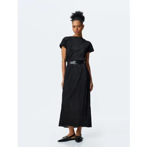 Bisiklet Yaka Kap Kol Piliseli Uzun Elbise