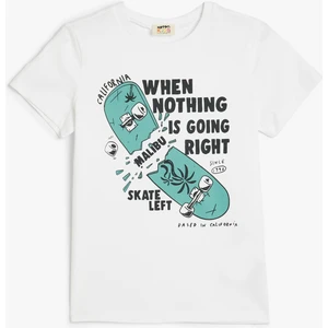 Kısa Kollu Bisiklet Yaka Kaykay Baskılı Pamuklu T-Shirt