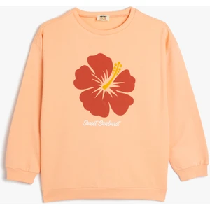 Sweatshirt Uzun Kollu Çiçek Baskılı Bisiklet Yaka Pamuklu