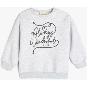 Slogan Baskılı Bisiklet Yaka Uzun Kollu Sweatshirt