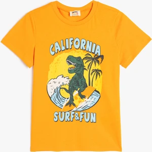 T-Shirt Dinozor Baskılı Kısa Kollu Bisiklet Yaka Pamuklu