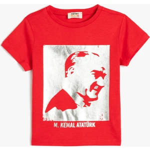 Atatürk Baskılı T-Shirt Kısa Kollu Bisiklet Yaka Pamuklu