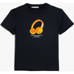 Müzik Temalı Kısa Kollu Bisiklet Yaka T-Shirt