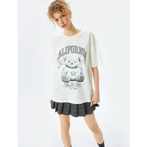 Ayı Baskılı Oversize Bisiklet Yaka Kısa Kollu T-Shirt