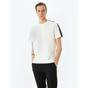 Şerit Detaylı Regular Fit Pamuk Karışımlı Bisiklet Yaka Kısa Kollu T-Shirt