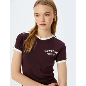 Arkası Baskılı Biyeli Bisiklet Yaka Kısa Kollu Pamuklu T-Shirt