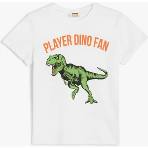 Dinozorlu T-Shirt Kısa Kollu Bisiklet Yaka Pamuklu