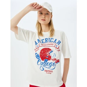 Kolej Baskılı Bisiklet Yaka Kısa Kollu T-Shirt