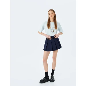 Kedi Baskılı Kısa Kollu Bisiklet Yaka Oversize T-Shirt