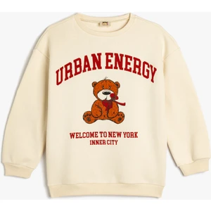 Ayıcık Baskılı Uzun Kollu Bisiklet Yaka Sweatshirt