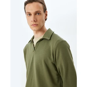 Uzun Kollu Pamuk Karışımlı Polo Yaka Sweatshirt