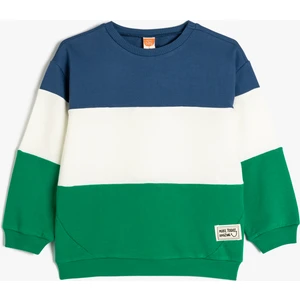 Renk Bloklu Uzun Kollu Bisiklet Yaka Pamuklu Sweatshirt