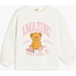 Ayıcık Baskılı Bisiklet Yaka Uzun Kollu Sweatshirt