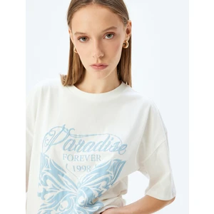 Kolej Baskılı Bisiklet Yaka Rahat Kalıp Kısa Kollu T-Shirt