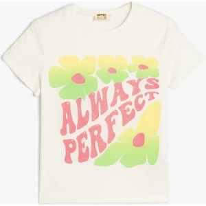 T-Shirt Kısa Kollu Bisiklet Yaka Slogan Baskılı Sim Detaylı Pamuklu