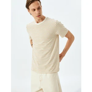 Bisiklet Yaka Kısa Kollu Pamuk Karışımlı Çizgili Oversize T-Shirt