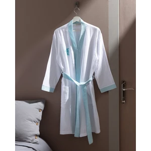 Liana Müslin %100 Pamuk Kadın Bornoz - Beyaz/turkuaz