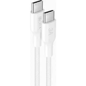 CAB272 3A Type-C To Type-C Pvc Örgü Başlıklı Data ve Şarj Kablosu - 1 Metre - Dayanıklı - White