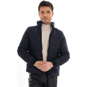 Erkek Lacivert Içi Astarlı Dik Yaka Mevsimlik Cepli Su ve Rüzgar Geçirmez Mont