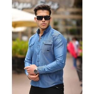 Erkek Slim Fit Çift Cepli Kot Gömlek