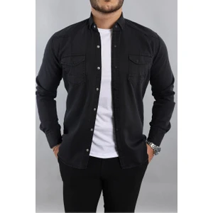 Erkek Slim Fit Çift Cepli Kot Gömlek
