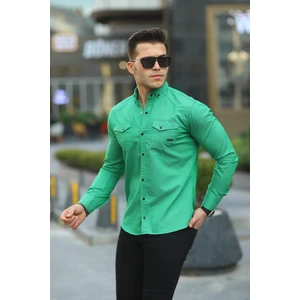 Erkek Slim Fit Çift Cepli Kot Gömlek