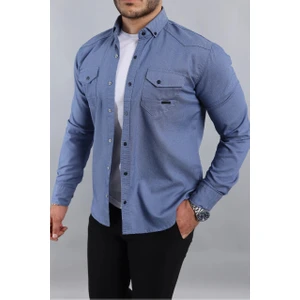 Erkek Slim Fit Çift Cepli Kot Gömlek
