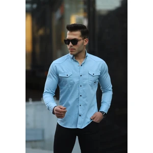 Erkek Slim Fit Çift Cepli Kot Gömlek