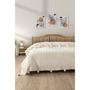 Çift Kişilik Triko Örme Battaniye - Yumuşak Dokulu & Şık Yatak Örtüsü - 220X240 cm Battaniye - Krem