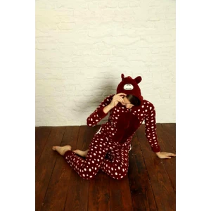 Fermuar Detaylı Kışlık Welsoft Polar Kadın Tulum Pijama Takımı