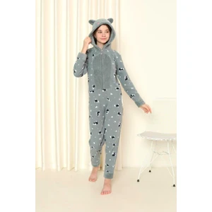 Desenli Kışlık Kız Çocuk Polar Tulum Pijama Takımı