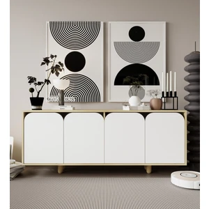 VM VERTEX MOBİLYA Lazio Bohem Ahşap Ayaklı Modern Konsol 180  cm  Safir Meşe-Beyaz