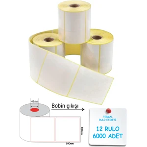 A Etiket Termal Barkod Etiketi 100X100MM 12 Rulo 500 Sarım
