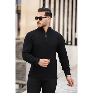 VYZ Fashion Premium Yarım Yaka Fermuarlı Siyah Triko Kazak