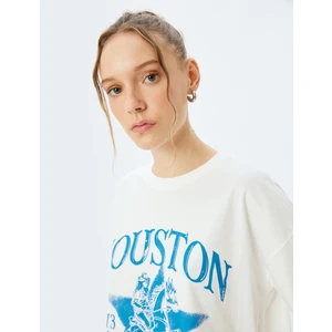 Slogan Baskılı Bisiklet Yaka Kısa Kollu T-Shirt